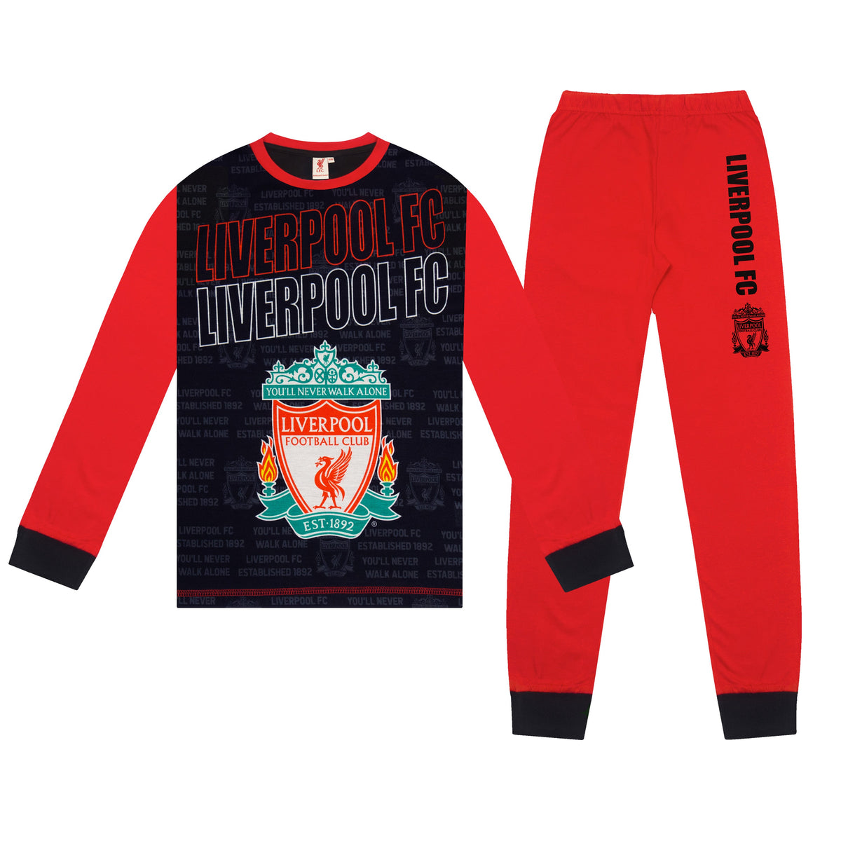 Liverpool – Náttföt barna (löng) – Rauð/svört – mynd 1