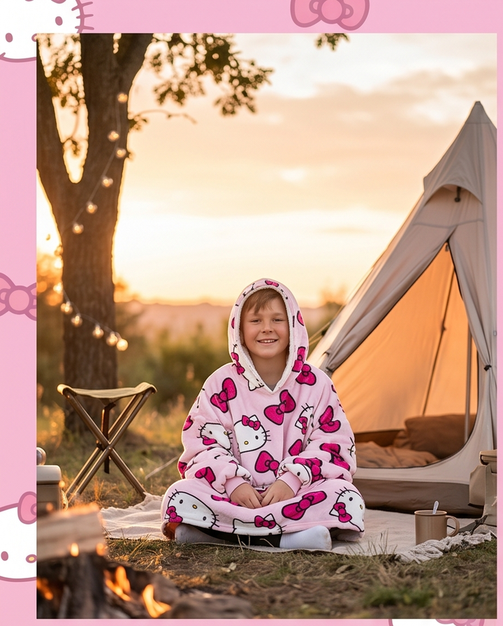 Kósýpeysa  Hello Kitty bleik  7-14 ára