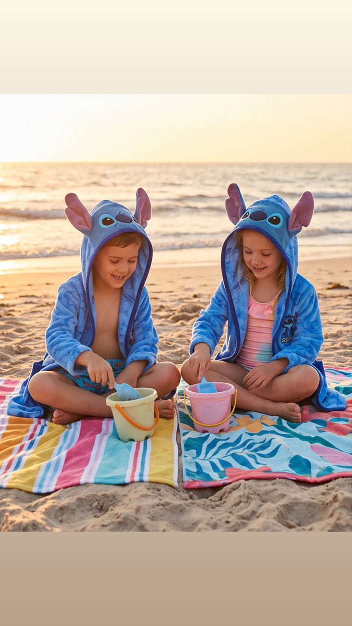 Baðsloppur Stitch blár með hettu