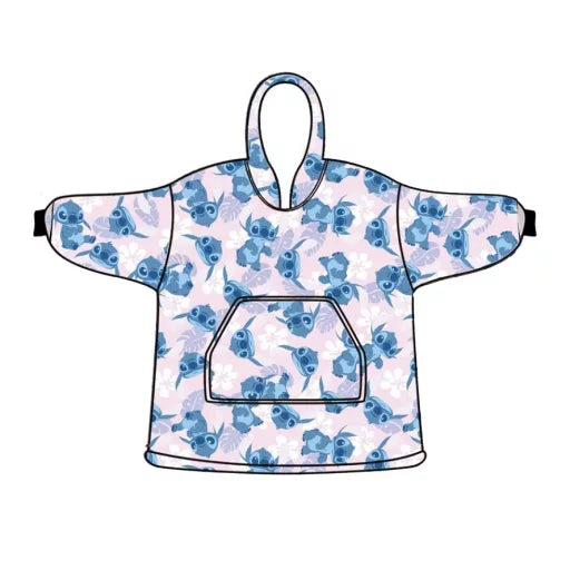 Kósýpeysa Stitch bleik með bláum Stitch — 7–14 ára