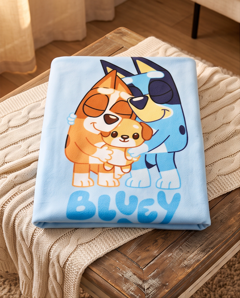 Flísteppi Bluey og Bingo — 100×150 cm