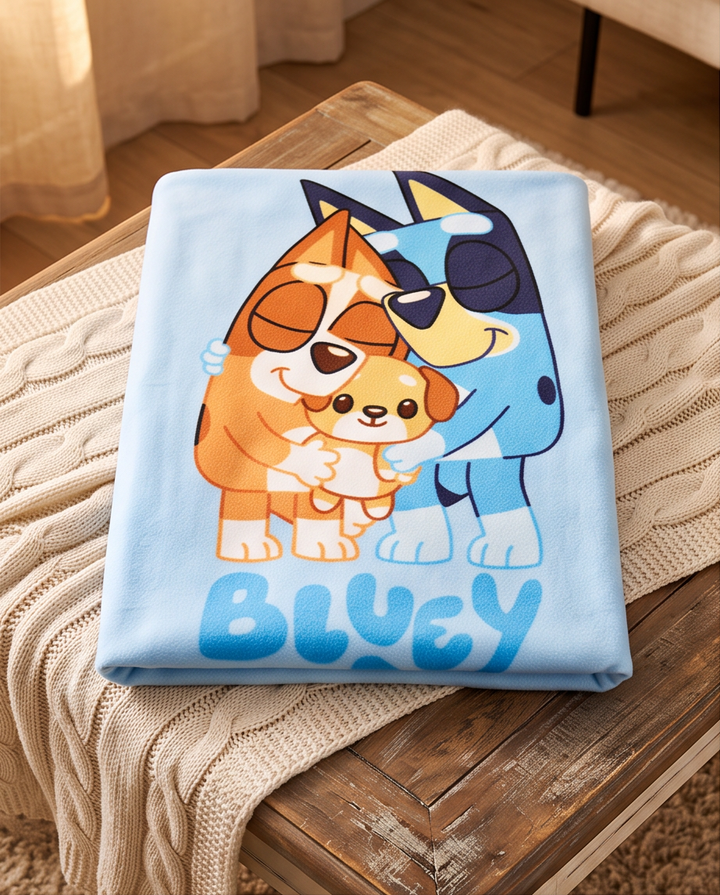 Flísteppi Bluey og Bingo — 100×150 cm