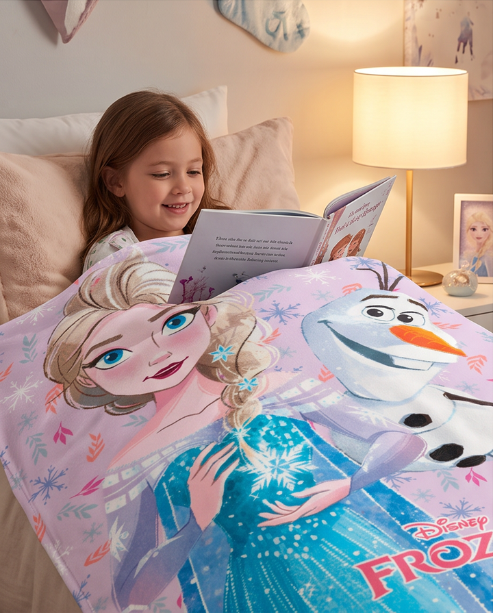 Flísteppi Frozen — Elsa og Ólafur 100×140 cm