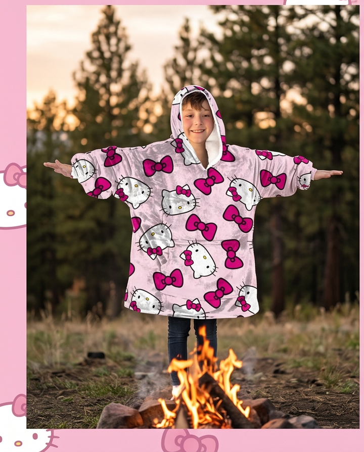 Kósýpeysa  Hello Kitty bleik  7-14 ára