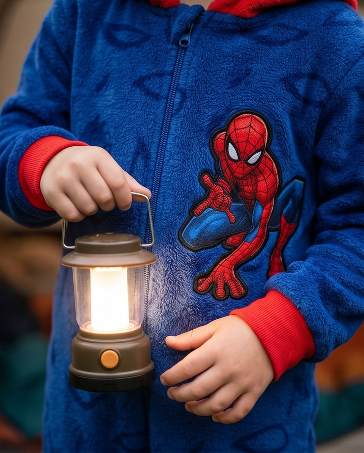 Spiderman kósýgalli — blár með rauðri hettu
