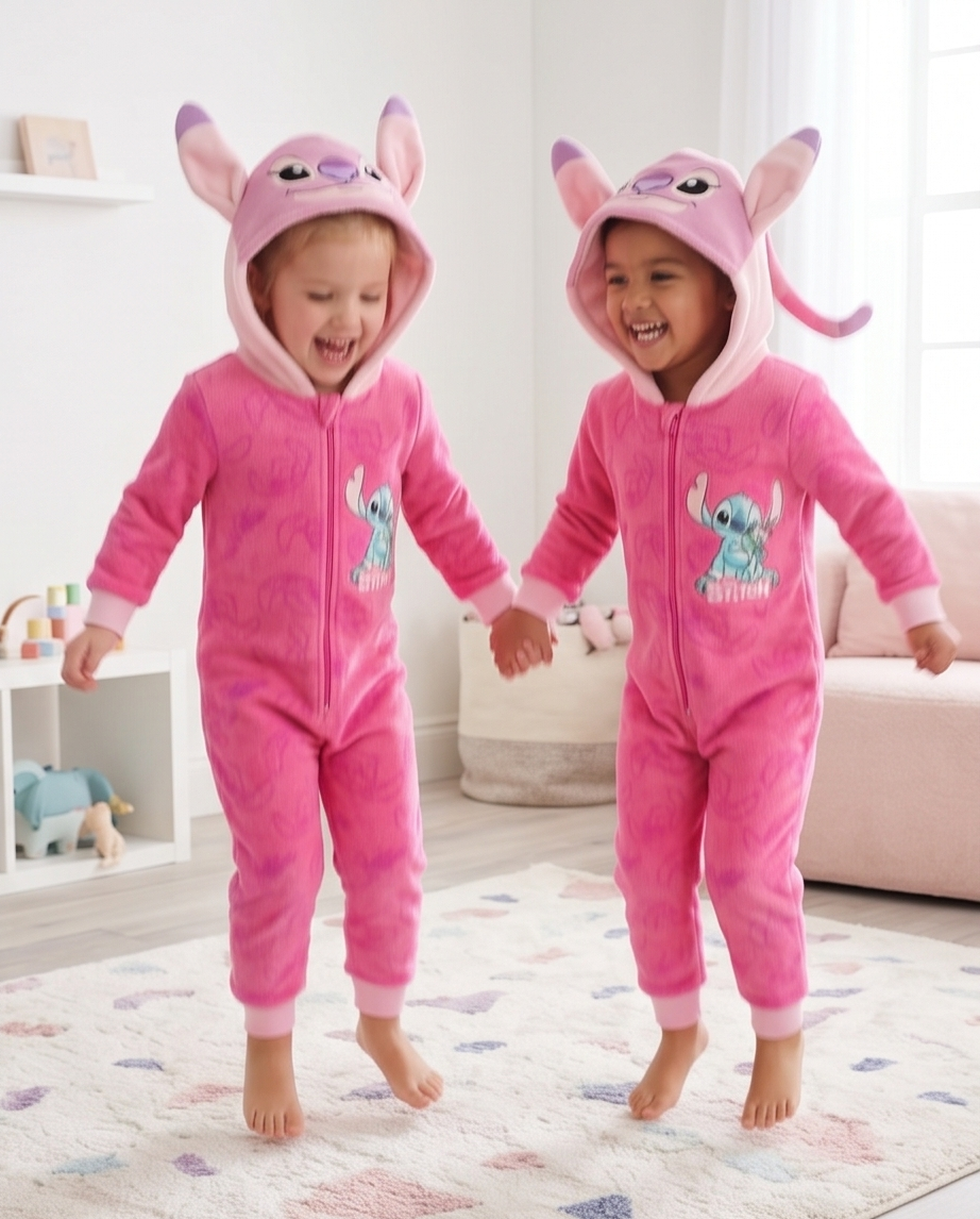 Stitch kósýgalli — andlit á hettu, bleikur