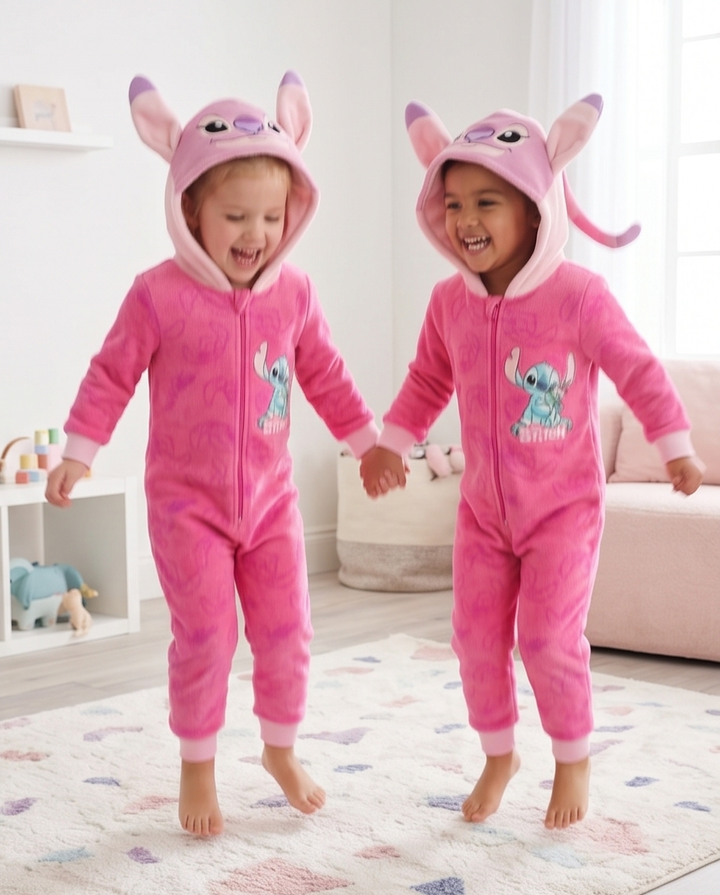 Stitch kósýgalli — andlit á hettu, bleikur