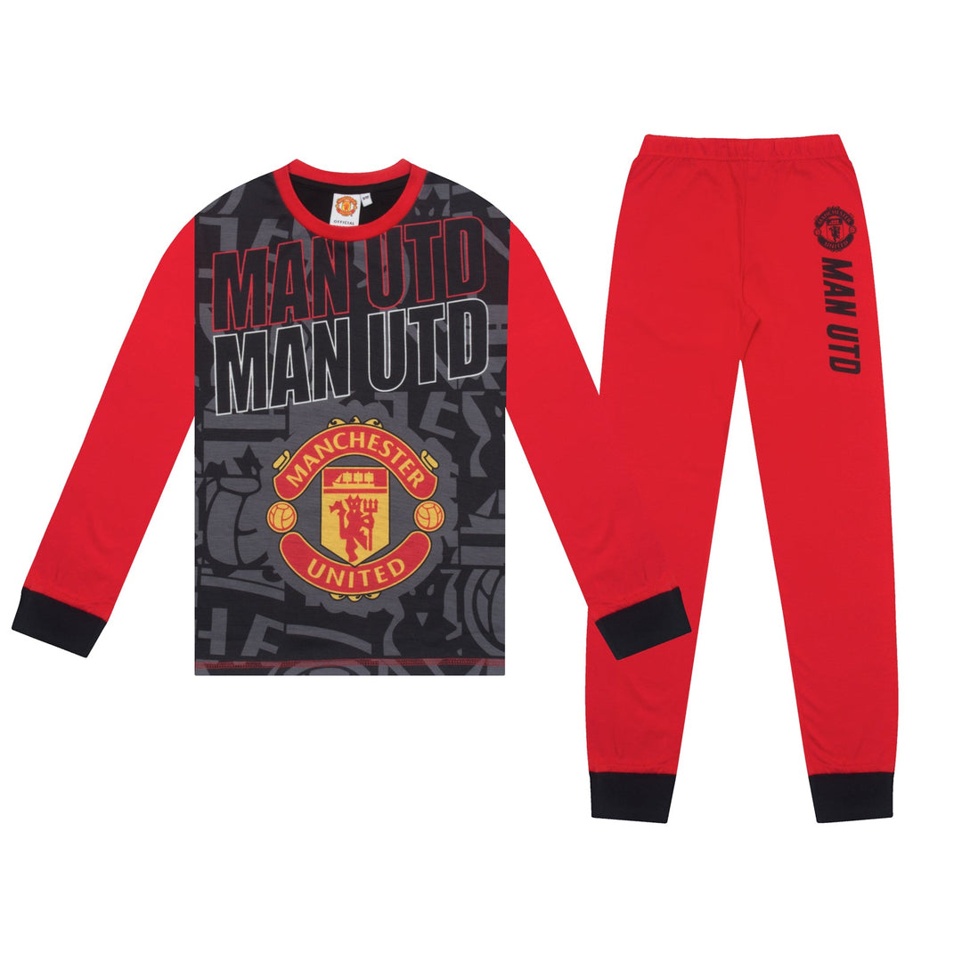 Manchester United – Náttföt barna (löng) – Svört/rauð – mynd 1